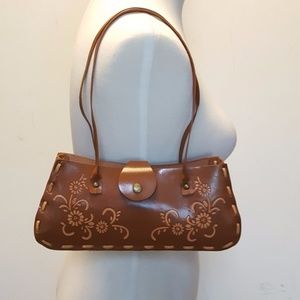 Genuine Leather Hand Tooled Flower Shoulder Purse